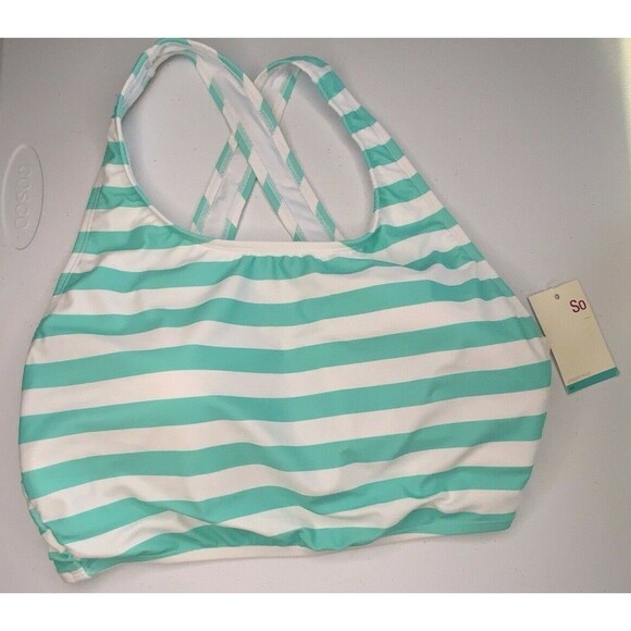 SO Bikini Bathing Suit Swimwear Mint Green White Stripe JR's Plus Size 0X NEW - Picture 2 of 7
